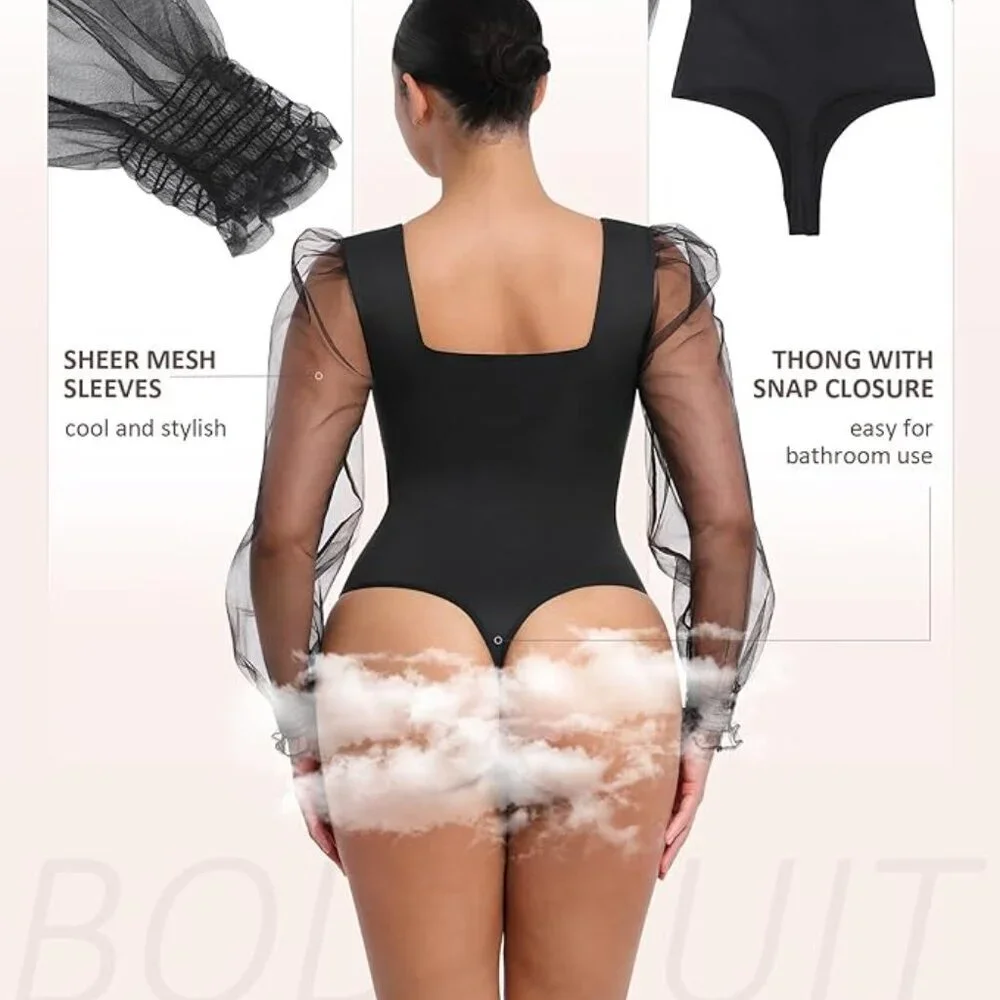 🖤 Mesh Sleeve Tummy Control Bodysuit | S | NWT - Picture 4 of 4